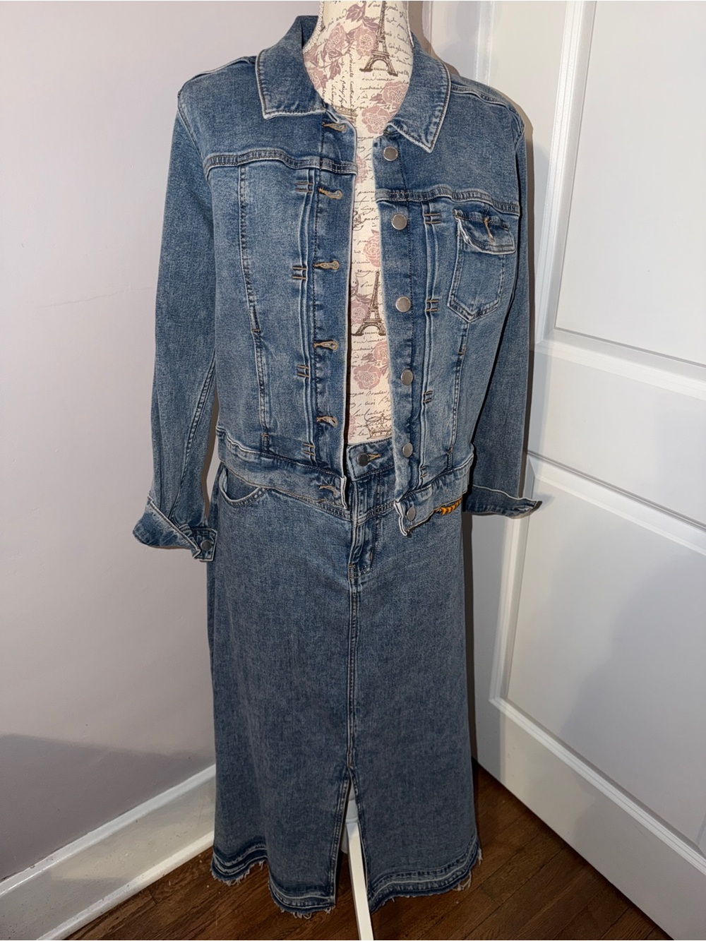 Brooklyn Dolly Classic Blue Denim Skirt and Jacket Set - and T-shirt